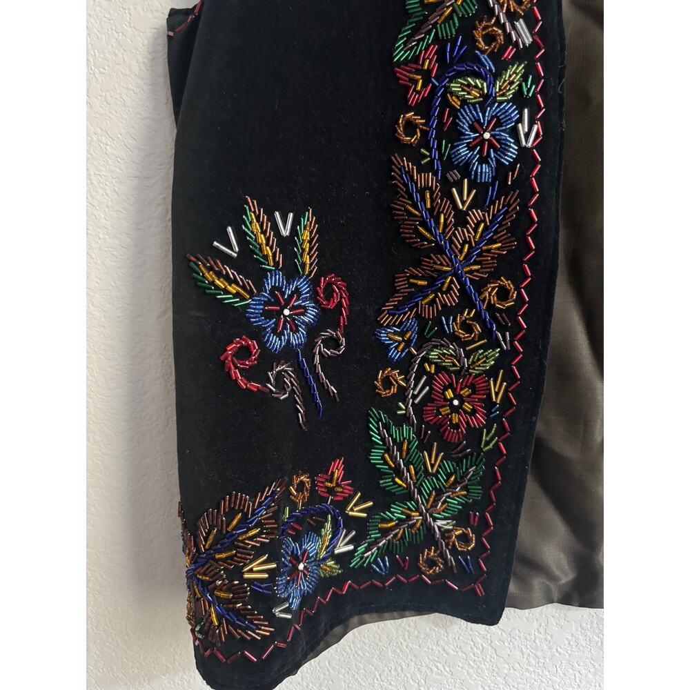 velvet vest glass bead embroidery colorful floral European folk Romanian style - Picture 10 of 10